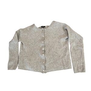 Quince 100% Yak Soft Rib Crew Cardigan In Warm Heather Grey Size Large